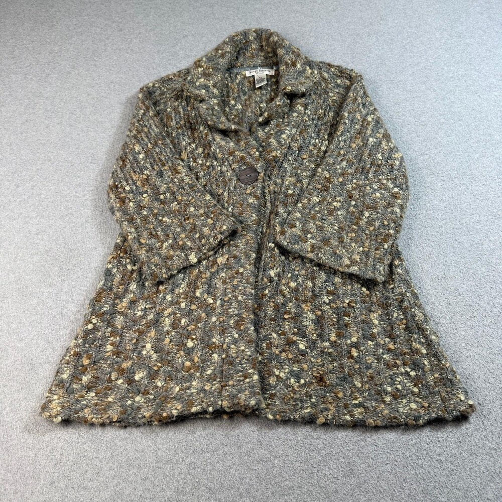 Susan Bristol Sweater Womens 1X Gray Boucle Cardigan Mohair Alpaca Wool Jacket